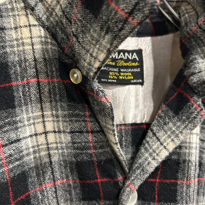 60's AMANA オープンカラーウールチェックシャツ 黒白赤(M)/A5095SH-SO