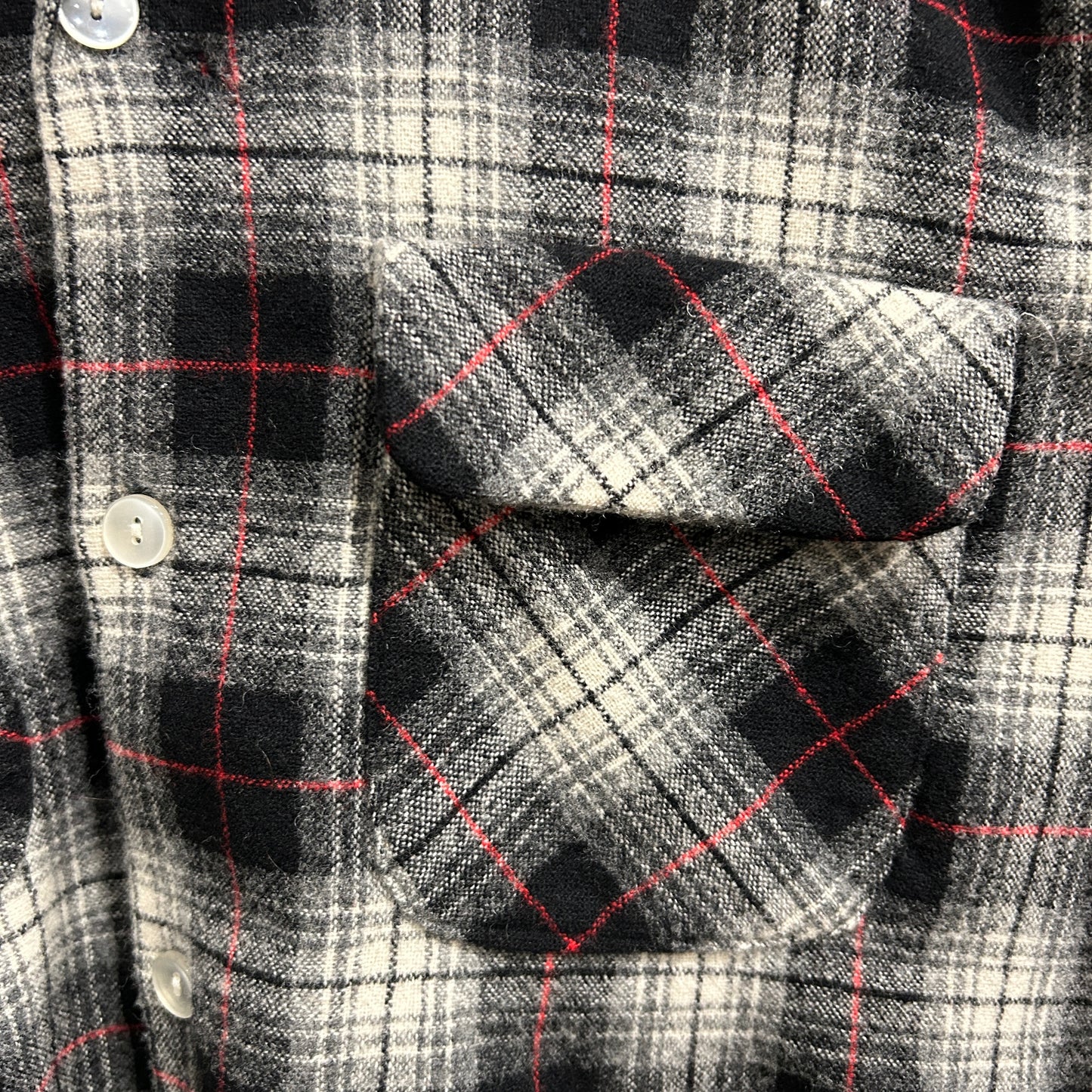 60's AMANA オープンカラーウールチェックシャツ 黒白赤(M)/A5095SH-SO