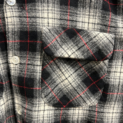 60's AMANA オープンカラーウールチェックシャツ 黒白赤(M)/A5095SH-SO
