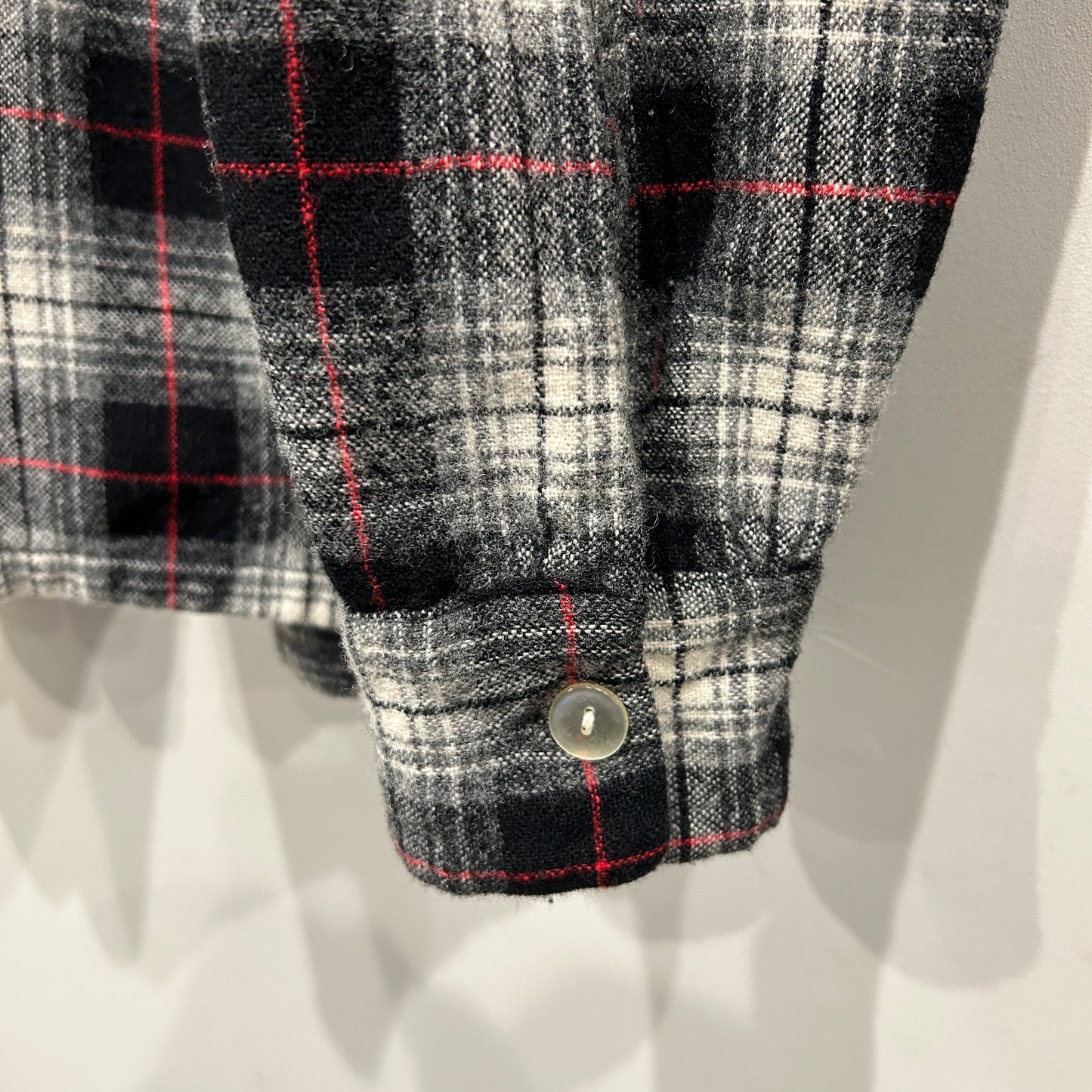 60's AMANA オープンカラーウールチェックシャツ 黒白赤(M)/A5095SH-SO