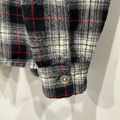 60's AMANA オープンカラーウールチェックシャツ 黒白赤(M)/A5095SH-SO