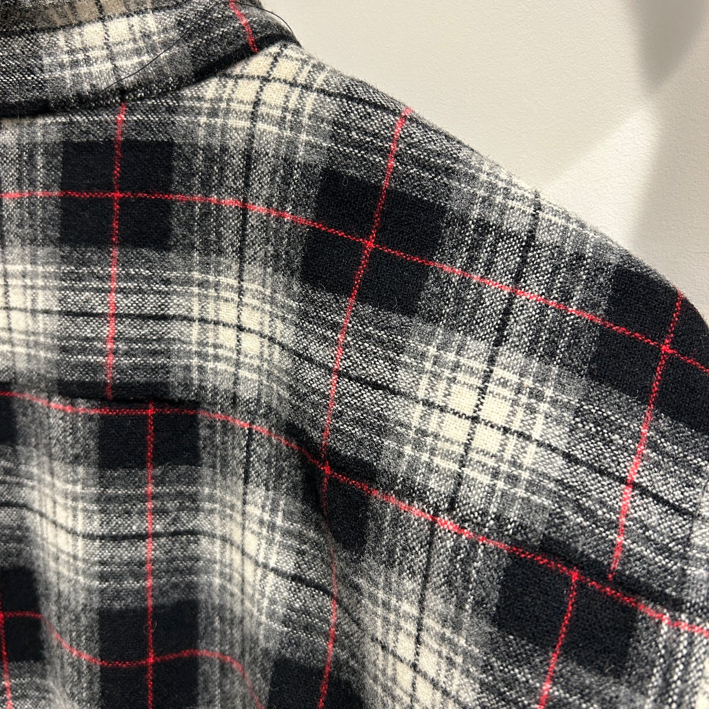 60's AMANA オープンカラーウールチェックシャツ 黒白赤(M)/A5095SH-SO