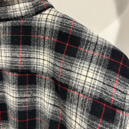 60's AMANA オープンカラーウールチェックシャツ 黒白赤(M)/A5095SH-SO