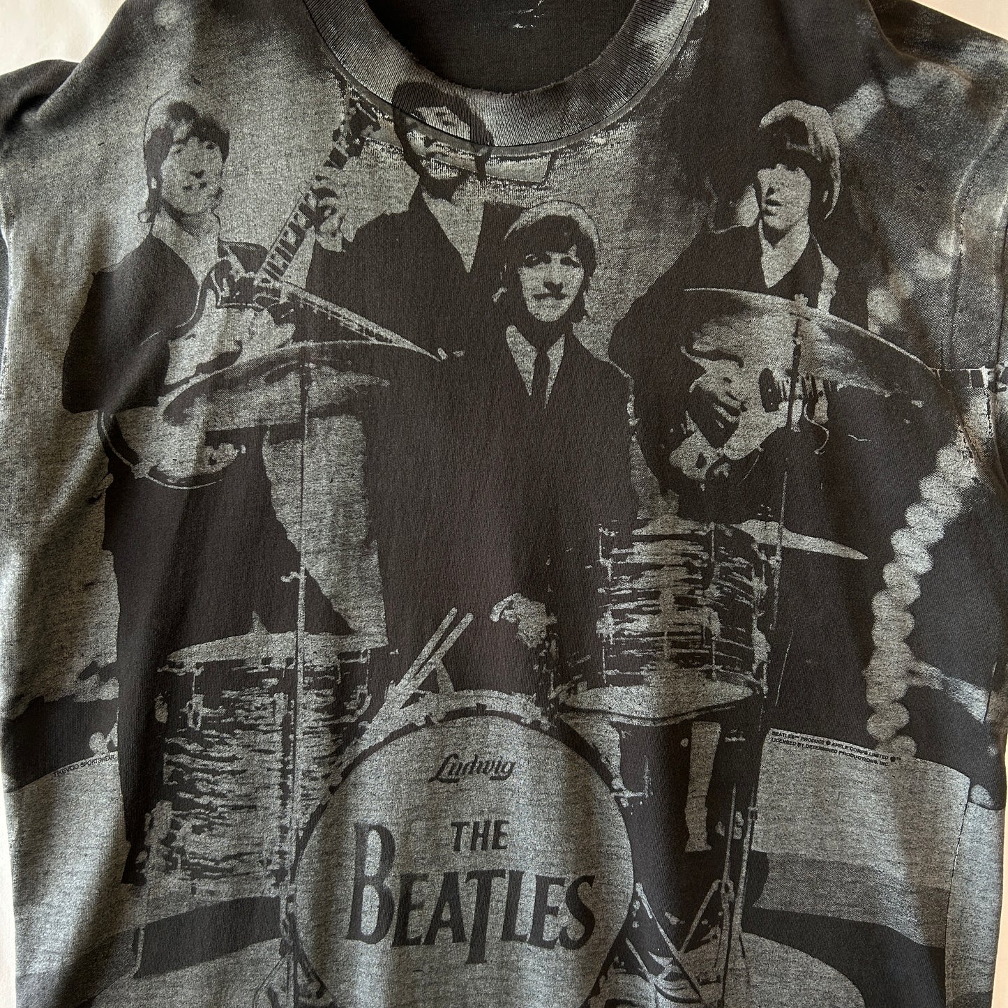 90's The Beatles ビートルズ オールオーバープリント バンドTシャツ ブラック(XL)/C0803T-SO