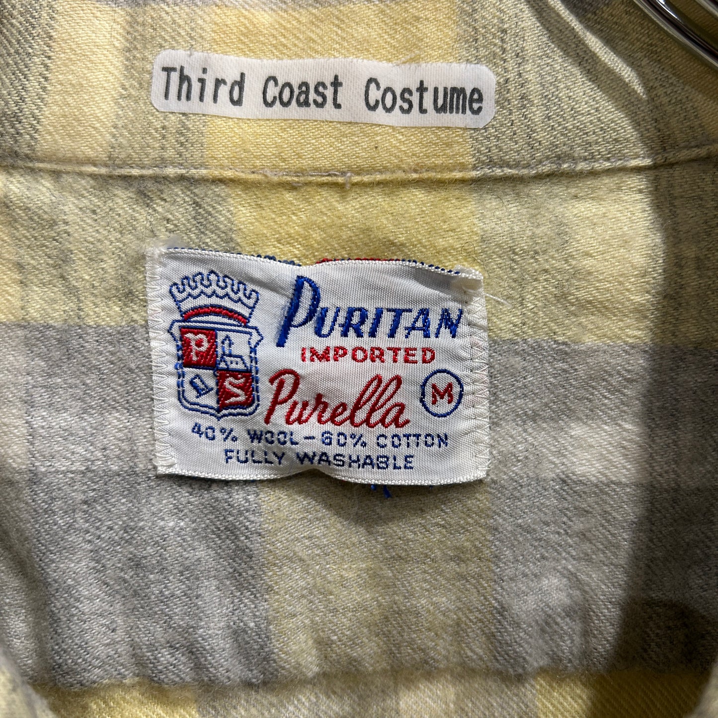 50's PURITAN wool/cotton オープンカラーチェックシャツ 黄色グレー(M)/A5097SH-SO