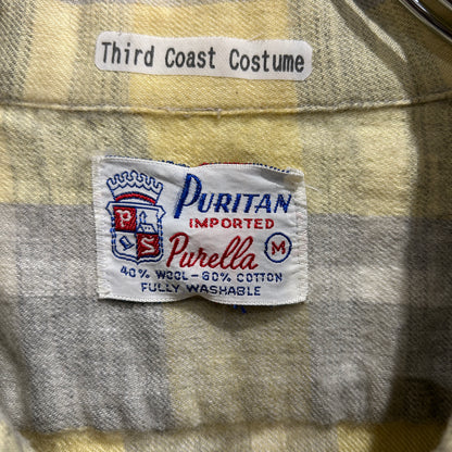 50's PURITAN wool/cotton オープンカラーチェックシャツ 黄色グレー(M)/A5097SH-SO