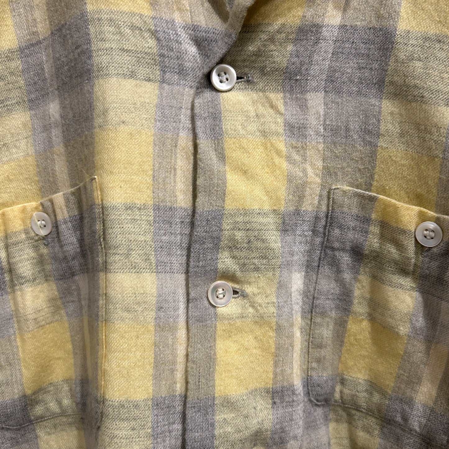 50's PURITAN wool/cotton オープンカラーチェックシャツ 黄色グレー(M)/A5097SH-SO