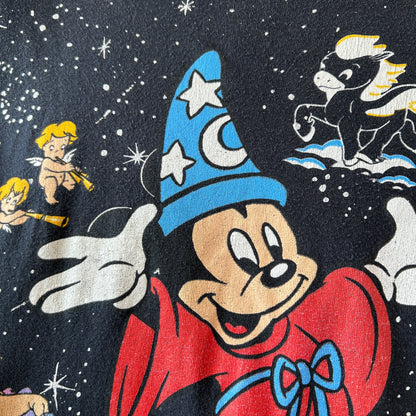 90's Disney FANTASIA 50th Anniversary  ロンT ディズニー Tシャツ ブラック(L)/B3570T-SO