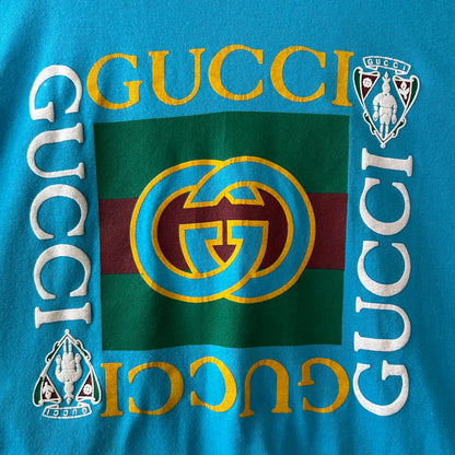 90's GUCCI グッチ ブートレグ ロゴTシャツ ターコイズブルー(XL)/C0863T-SO