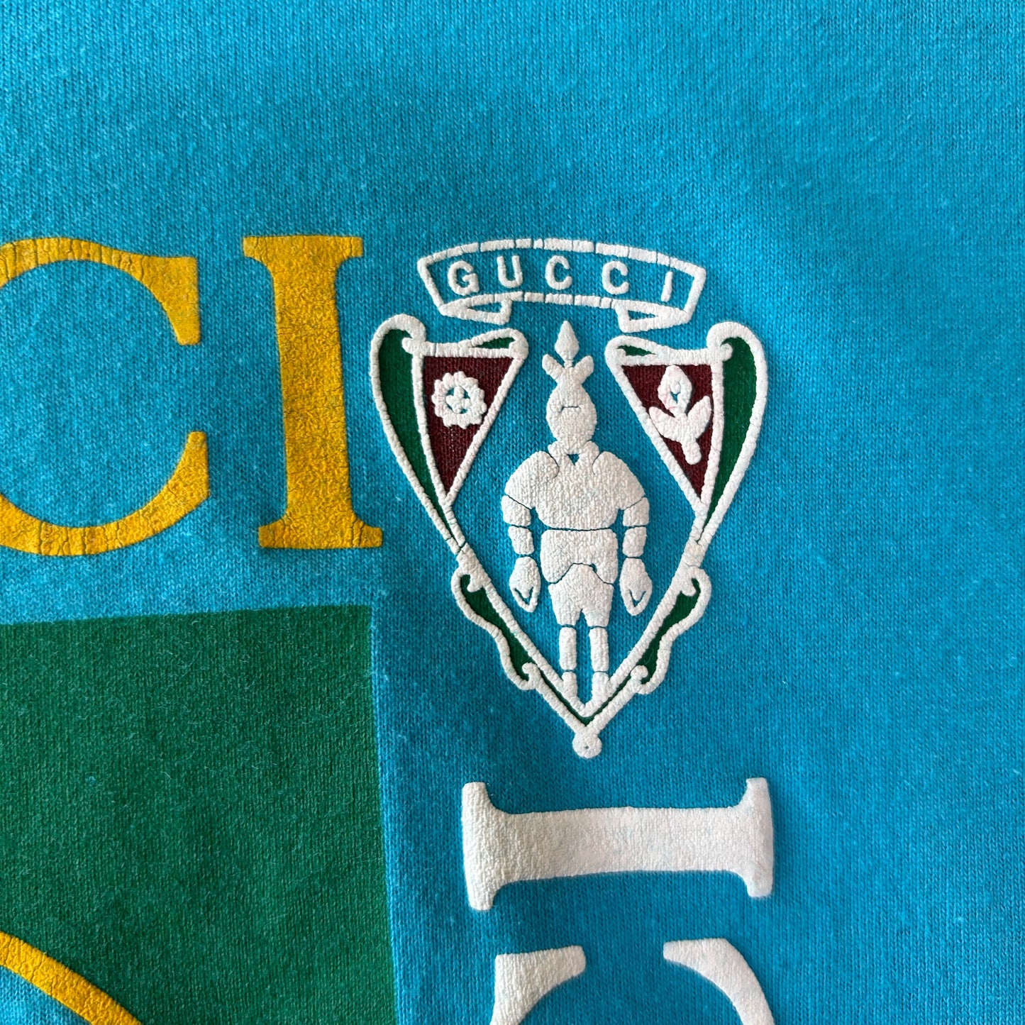 90's GUCCI グッチ ブートレグ ロゴTシャツ ターコイズブルー(XL)/C0863T-SO