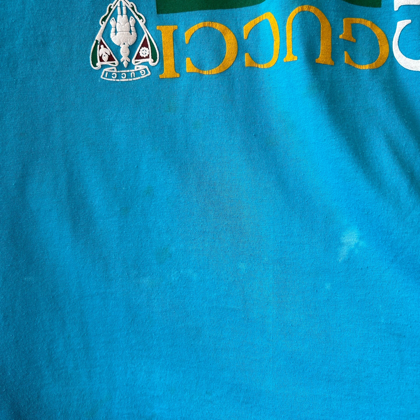 90's GUCCI グッチ ブートレグ ロゴTシャツ ターコイズブルー(XL)/C0863T-SO