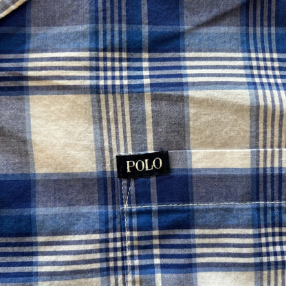 00's Polo Ralph Lauren ラルフローレン オープンカラーチェックシャツ 青白(L)/A3747SH-SO