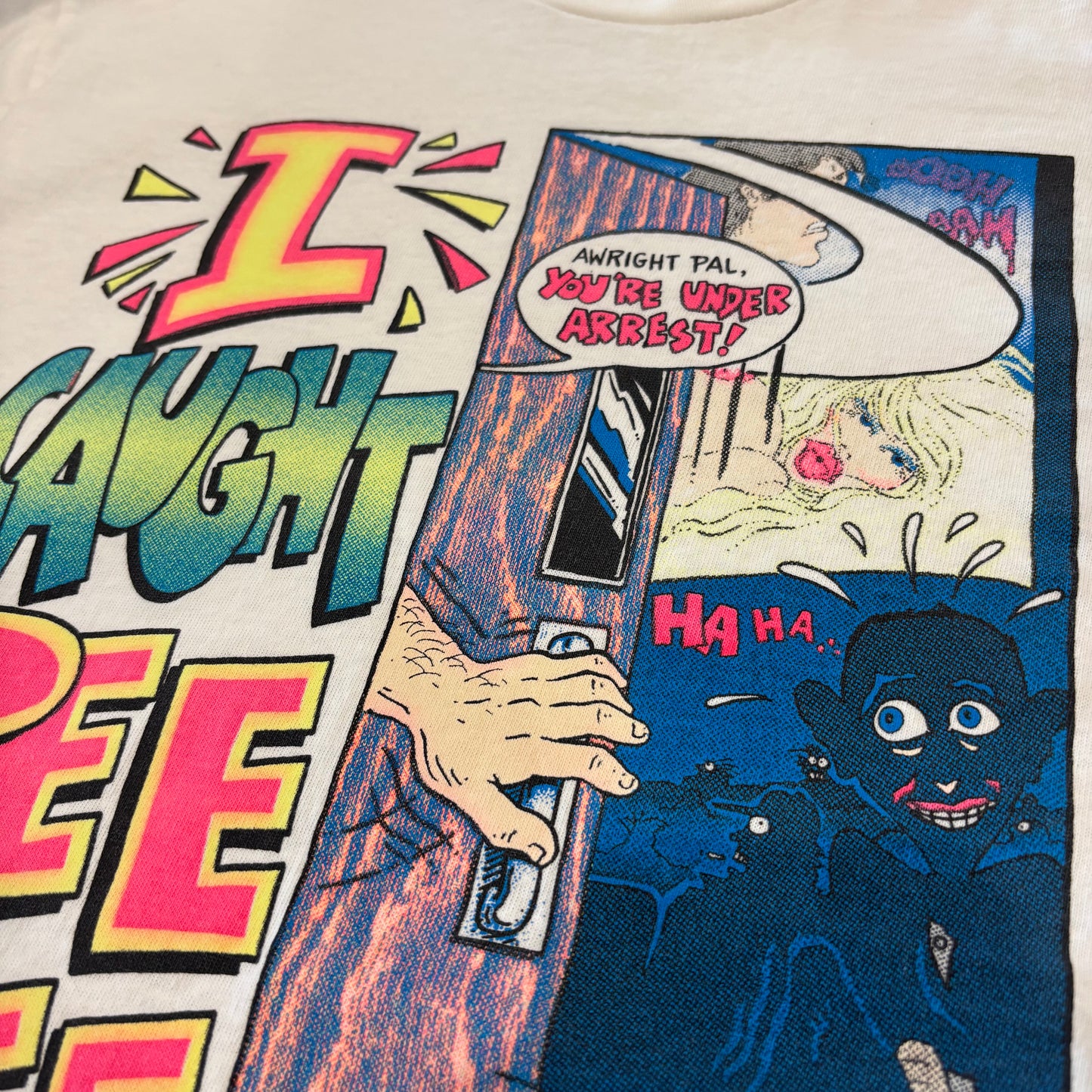 90's FRUIT OF THE LOOM フルーツオブザルーム ピーウィー・ハーマン パロディ 風刺画Tシャツ 白 (L) /B3752T-SO