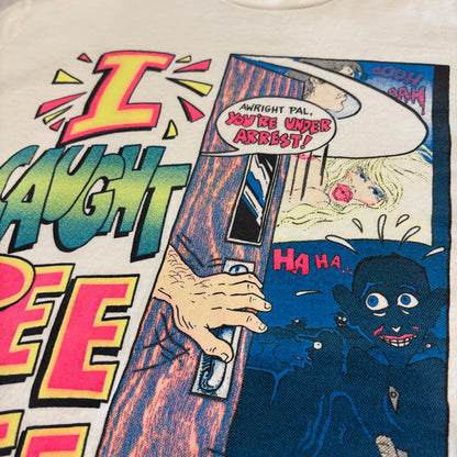 90's FRUIT OF THE LOOM フルーツオブザルーム ピーウィー・ハーマン パロディ 風刺画Tシャツ 白 (L) /B3752T-SO
