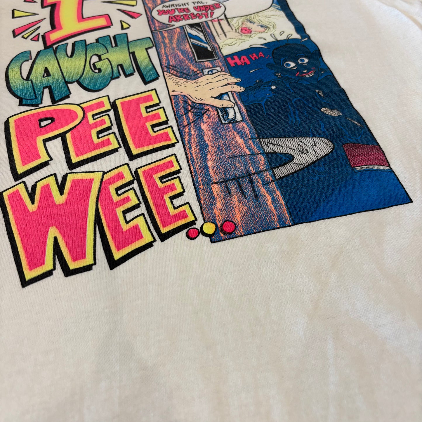 90's FRUIT OF THE LOOM フルーツオブザルーム ピーウィー・ハーマン パロディ 風刺画Tシャツ 白 (L) /B3752T-SO