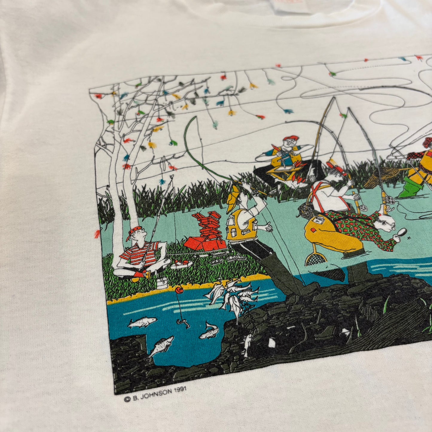 90's TEE-RIFIC ブルース・ジョンソン Match the Hatch フィッシングアートTシャツ 白 (サイズ不明) /B3753T-SO