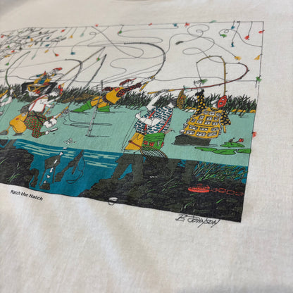 90's TEE-RIFIC ブルース・ジョンソン Match the Hatch フィッシングアートTシャツ 白 (サイズ不明) /B3753T-SO