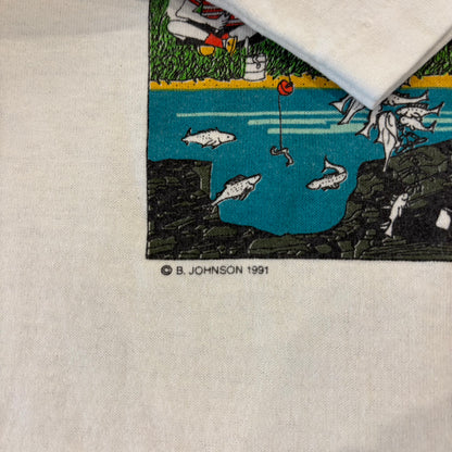 90's TEE-RIFIC ブルース・ジョンソン Match the Hatch フィッシングアートTシャツ 白 (サイズ不明) /B3753T-SO