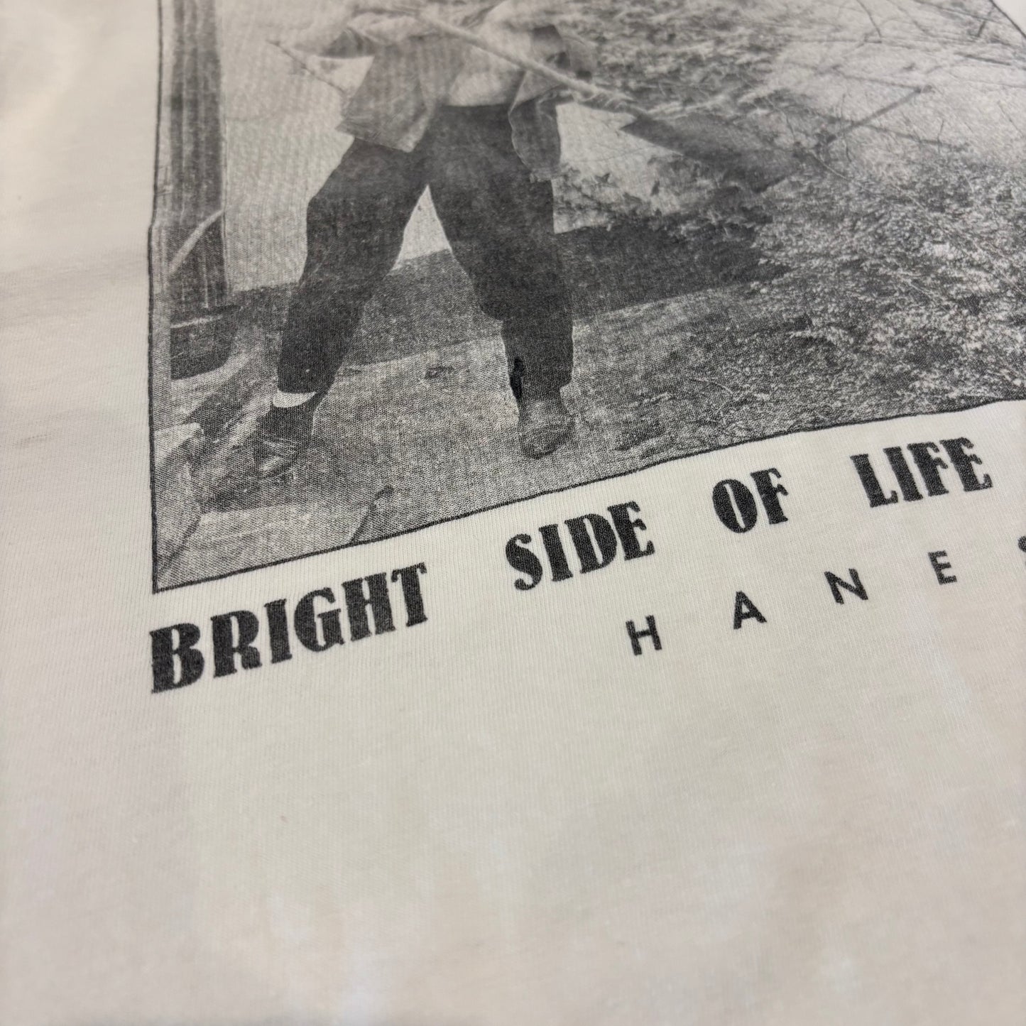90's Hanes ヘインズ モノクロ アート フォトTシャツ 白 (L) /B3754T-SO