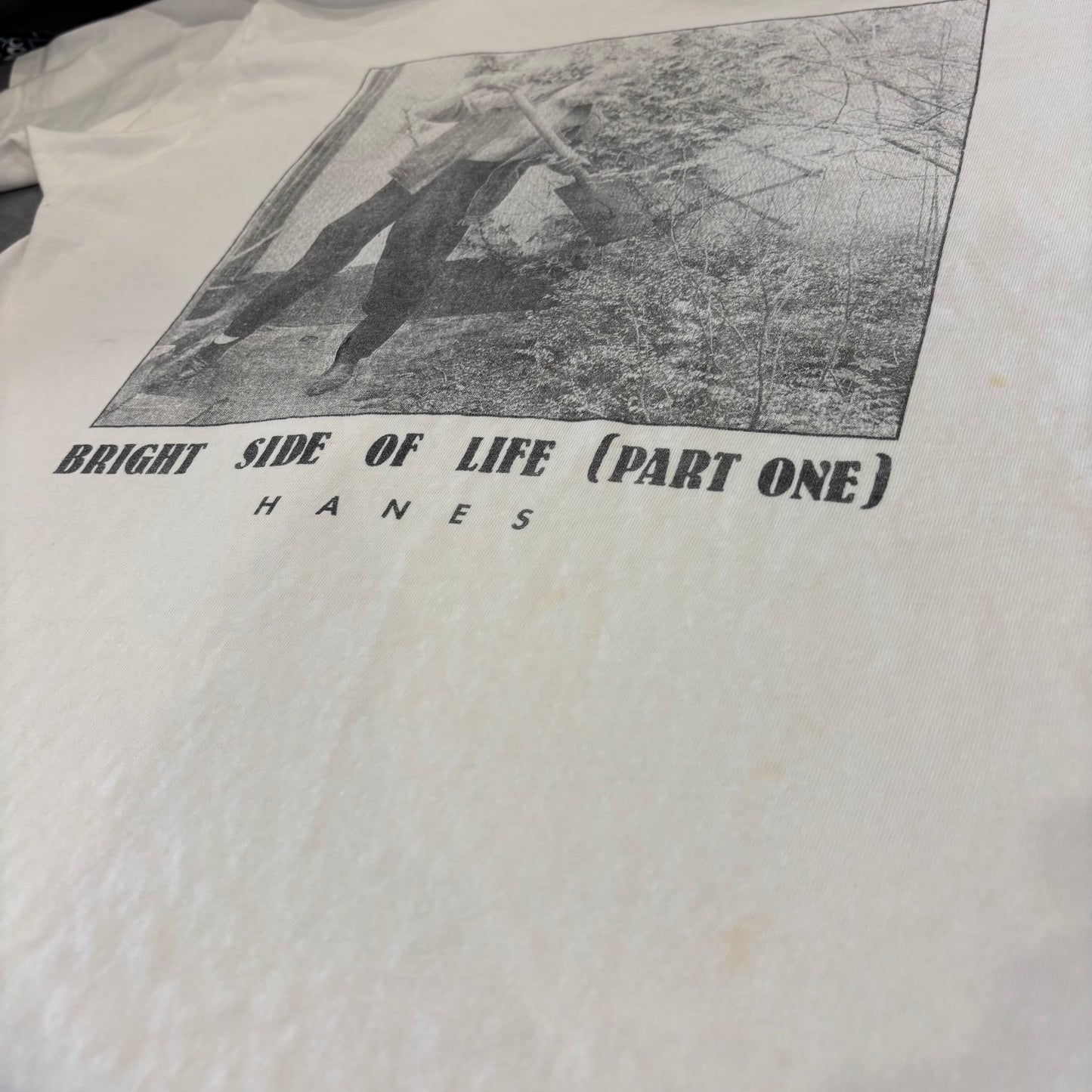 90's Hanes ヘインズ モノクロ アート フォトTシャツ 白 (L) /B3754T-SO