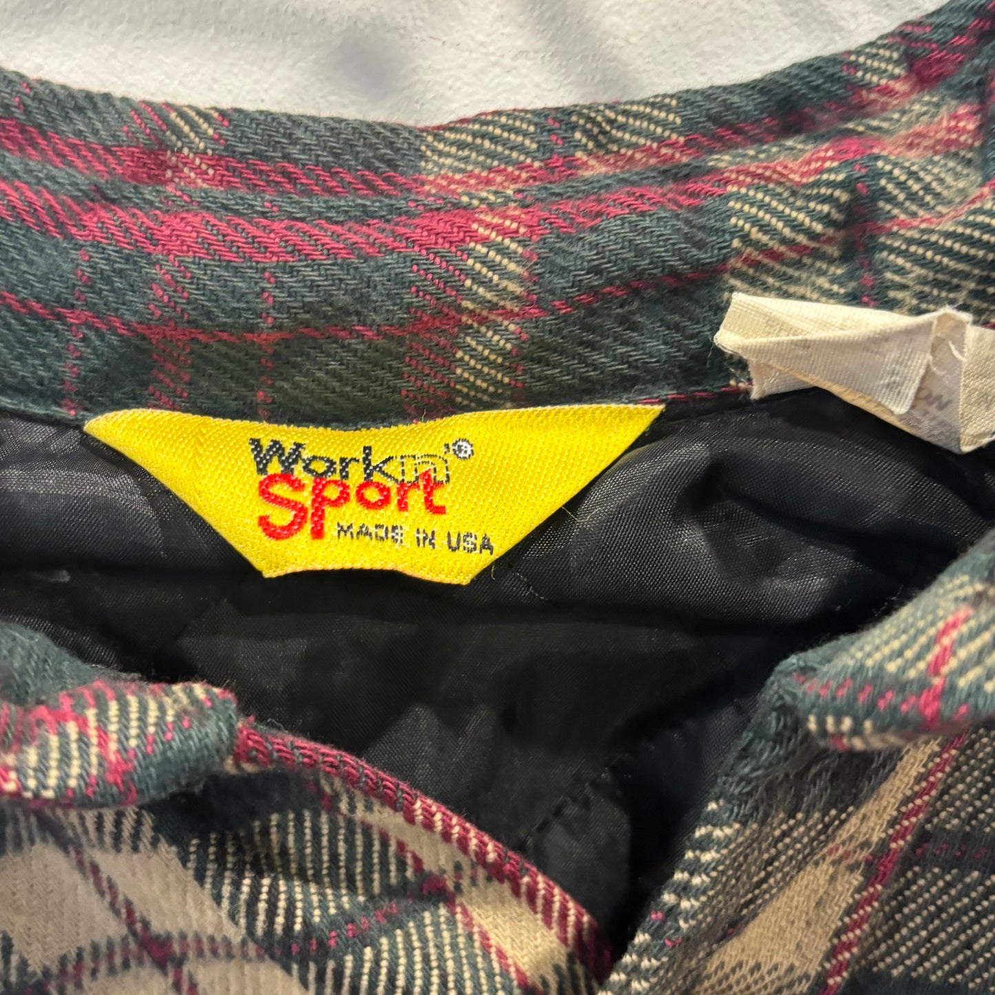 80's Workn Sport フランネルチェックシャツ 赤緑ベージュ系 (L)/A8824S-SO