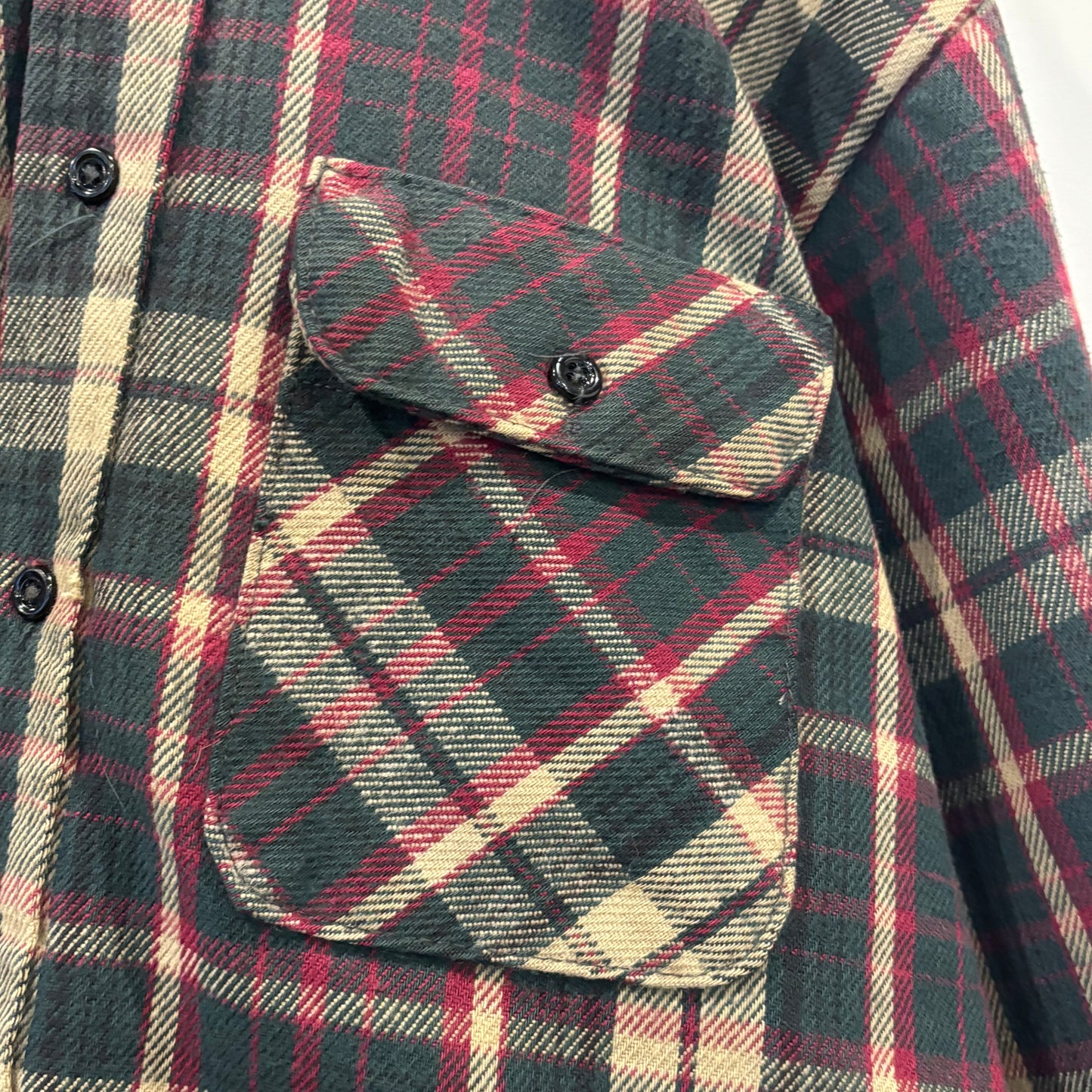 80's Workn Sport フランネルチェックシャツ 赤緑ベージュ系 (L)/A8824S-SO