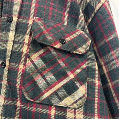 80's Workn Sport フランネルチェックシャツ 赤緑ベージュ系 (L)/A8824S-SO