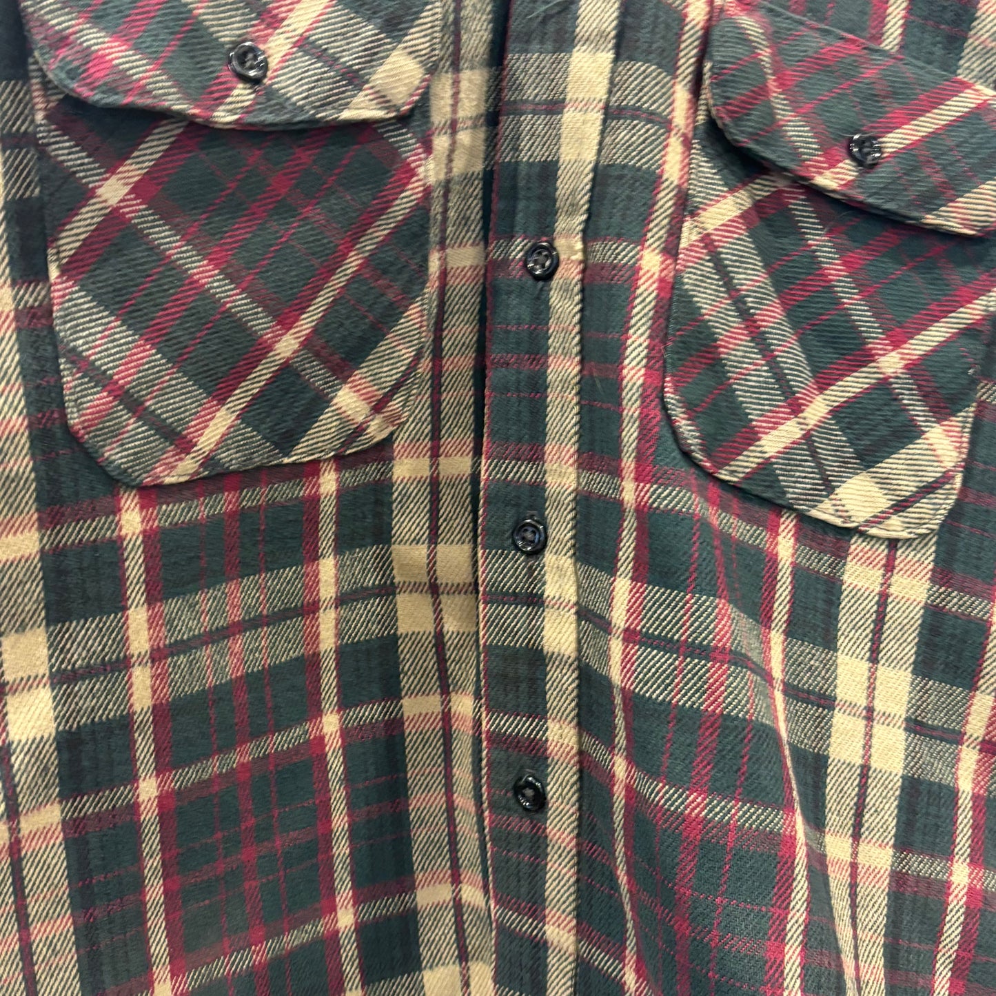 80's Workn Sport フランネルチェックシャツ 赤緑ベージュ系 (L)/A8824S-SO