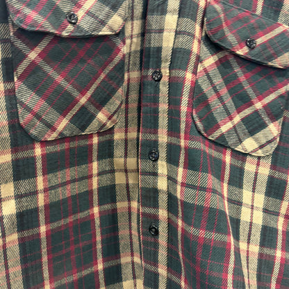 80's Workn Sport フランネルチェックシャツ 赤緑ベージュ系 (L)/A8824S-SO
