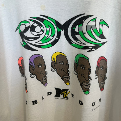 90's Champion デニス・ロッドマン World tour MTV デザインTシャツ 白 (XXL)/B3574T-SO