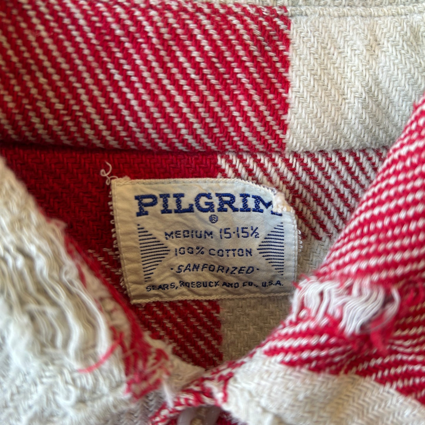 60's PILGRIM ピルグリム マチ付き ネルシャツ チェック sears 赤白(M)/A9264SH-SO