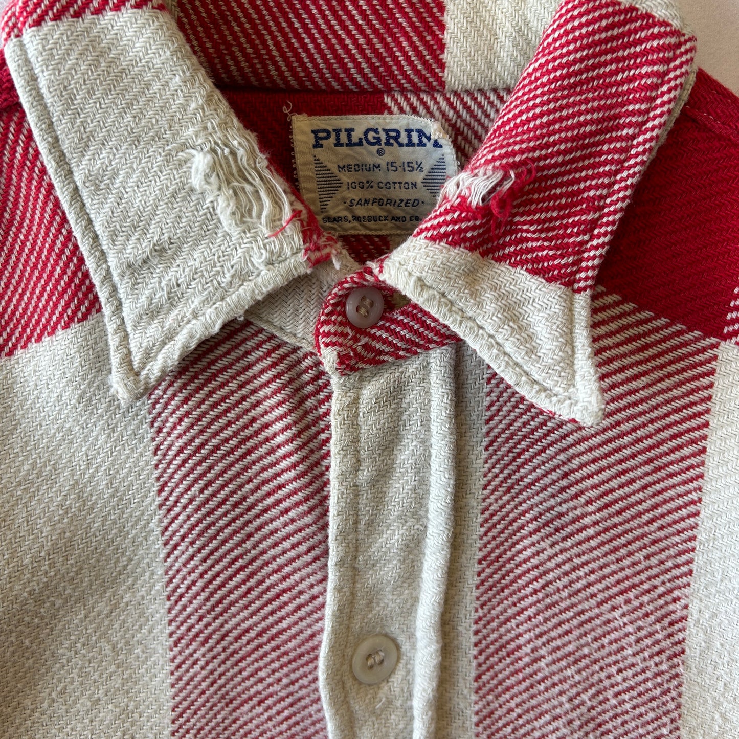 60's PILGRIM ピルグリム マチ付き ネルシャツ チェック sears 赤白(M)/A9264SH-SO