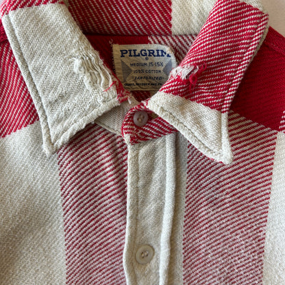 60's PILGRIM ピルグリム マチ付き ネルシャツ チェック sears 赤白(M)/A9264SH-SO