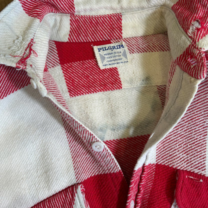 60's PILGRIM ピルグリム マチ付き ネルシャツ チェック sears 赤白(M)/A9264SH-SO