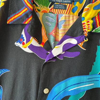 90's Polo by Ralph Lauren ラルフローレン "CALDWELL" Tropical Fish 半袖 オープンカラーシャツ(M)/C1286SH-S