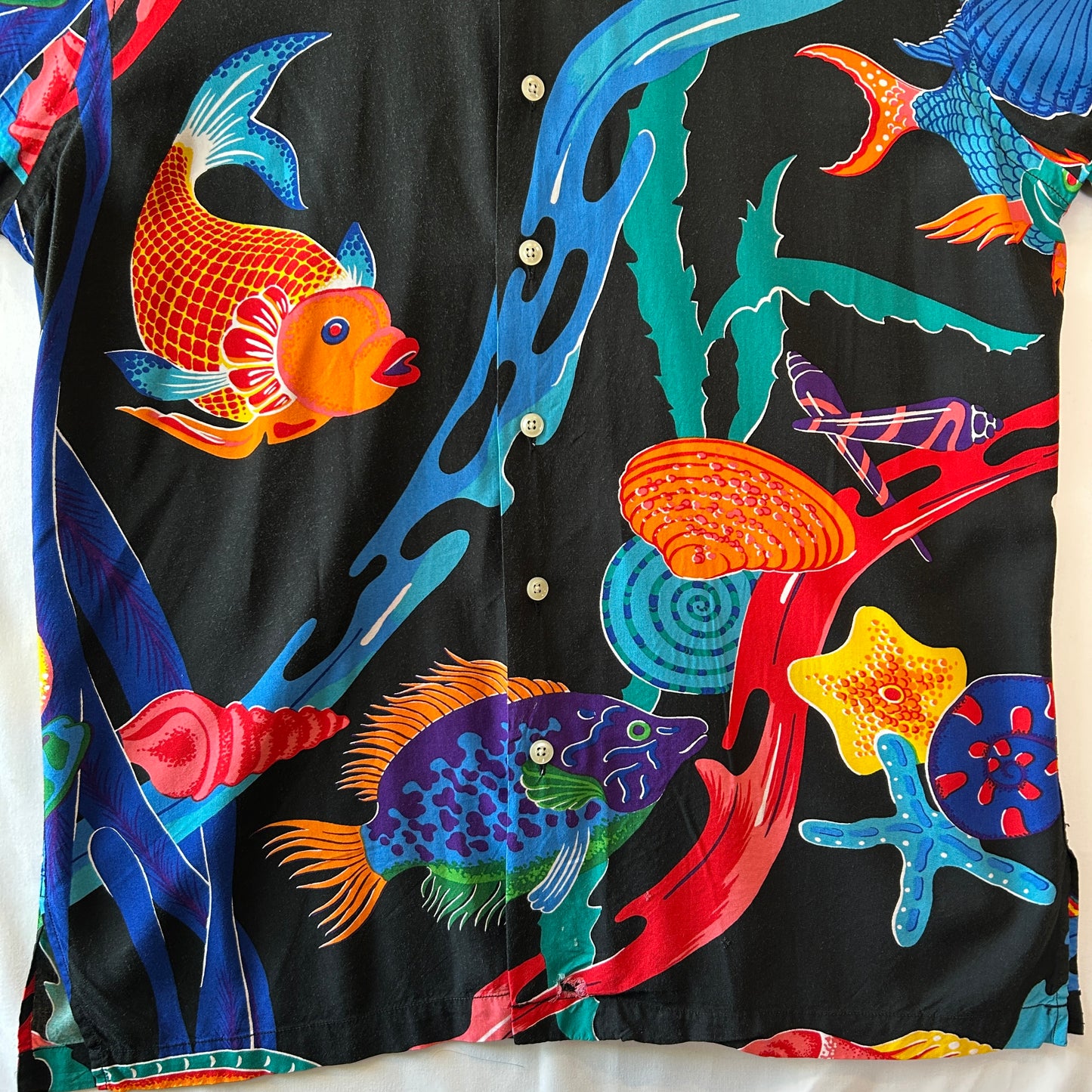 90's Polo by Ralph Lauren ラルフローレン "CALDWELL" Tropical Fish 半袖 オープンカラーシャツ(M)/C1286SH-S