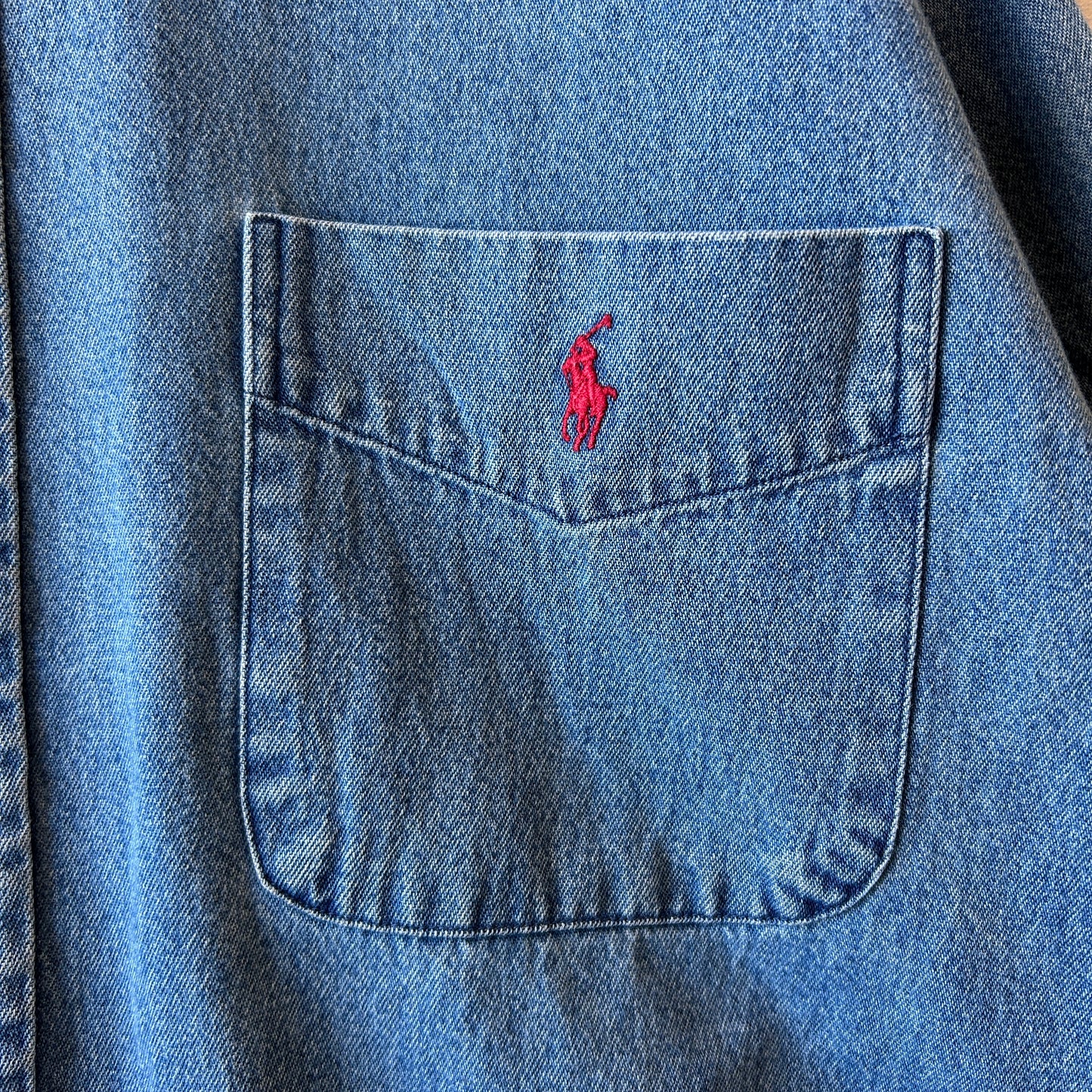 90's Ralph Lauren ラルフローレン "BIG SHIRT" デニムシャツ ボタンダウン (M)/A9648SH-SO