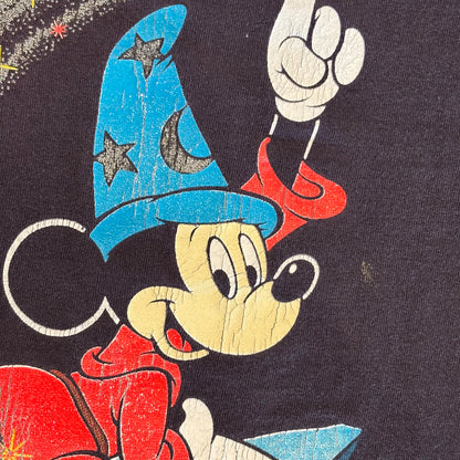 80's Disney Fantasia Magician 魔法使いミッキー ディズニーTシャツ 黒 (L)/A7192T-SO
