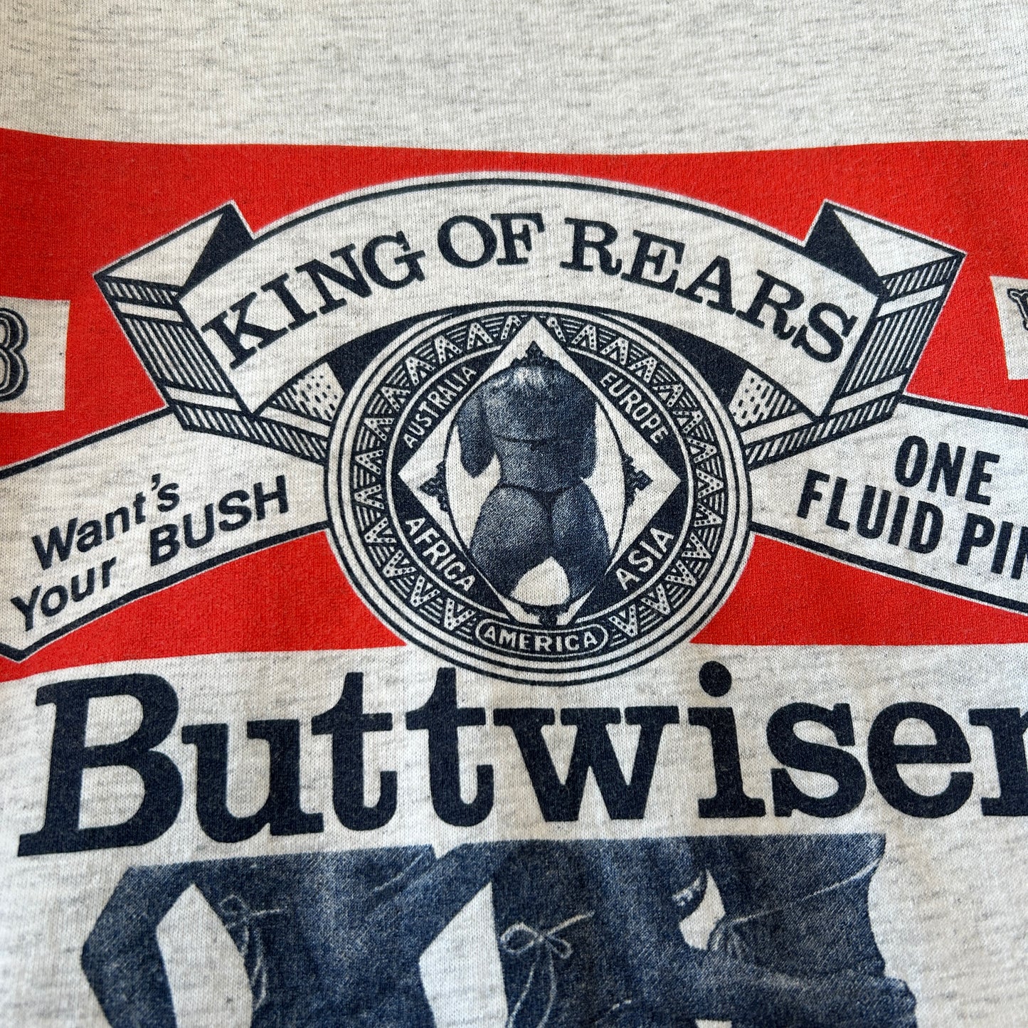 90's Buttwiser バドワイザー パロディーTシャツ グレー ONEITA(L)/C0427T-SO