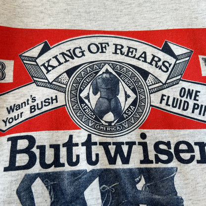 90's Buttwiser バドワイザー パロディーTシャツ グレー ONEITA(L)/C0427T-SO