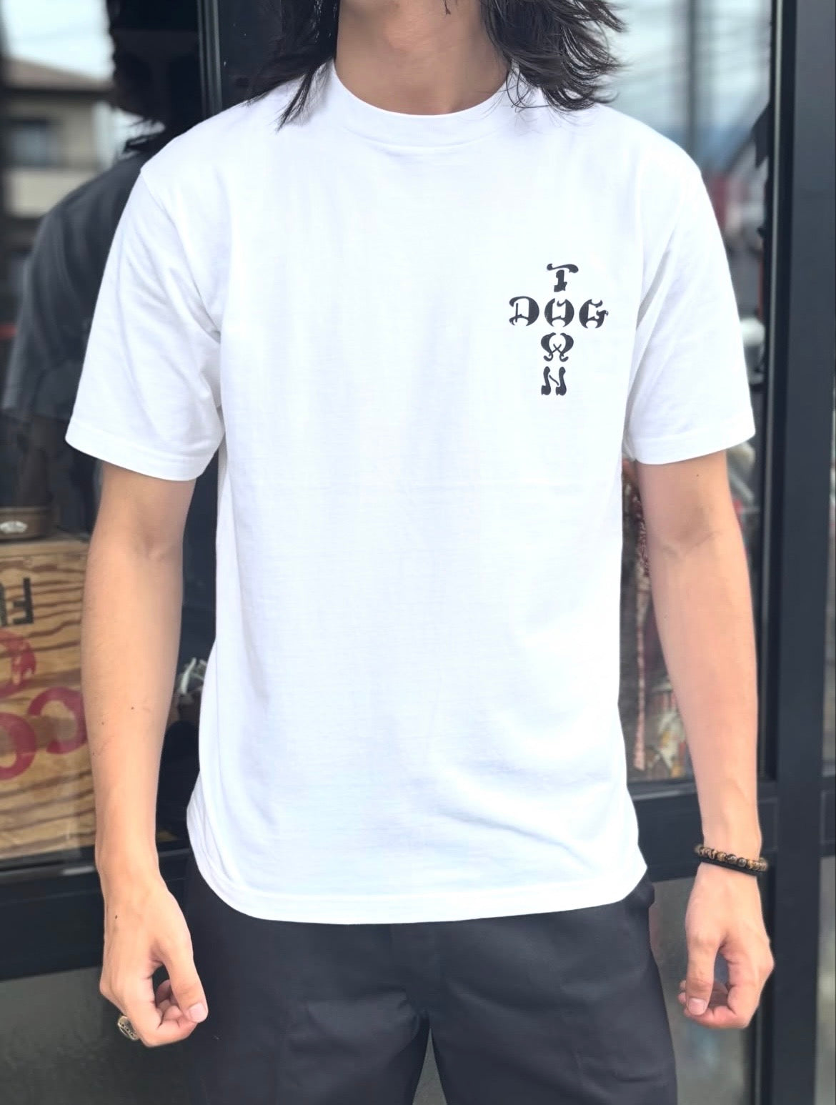 00's DOG TOWN ドッグタウン Bull Dog Design クロスロゴ グラフィックTシャツ  白/C1065T-SO