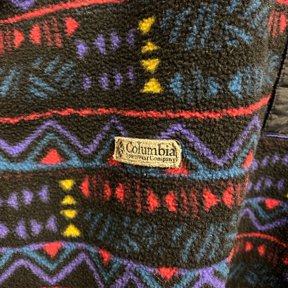 90's Columbia コロンビア 総柄フリースプルオーバー スナップT USA製 黒(XL)/9050O-SO
