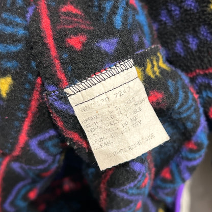 90's Columbia コロンビア 総柄フリースプルオーバー スナップT USA製 黒(XL)/9050O-SO