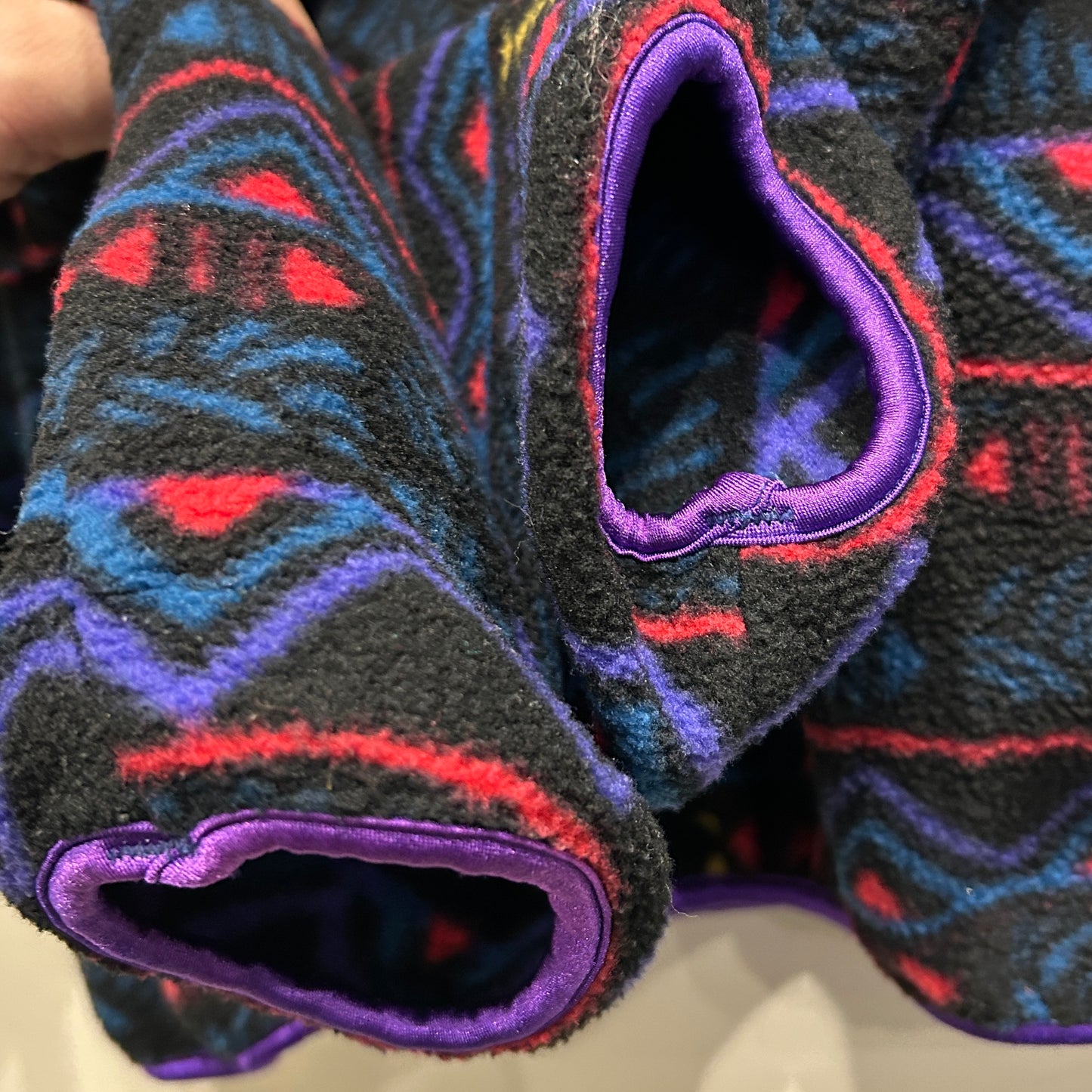 90's Columbia コロンビア 総柄フリースプルオーバー スナップT USA製 黒(XL)/9050O-SO