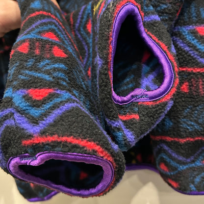 90's Columbia コロンビア 総柄フリースプルオーバー スナップT USA製 黒(XL)/9050O-SO