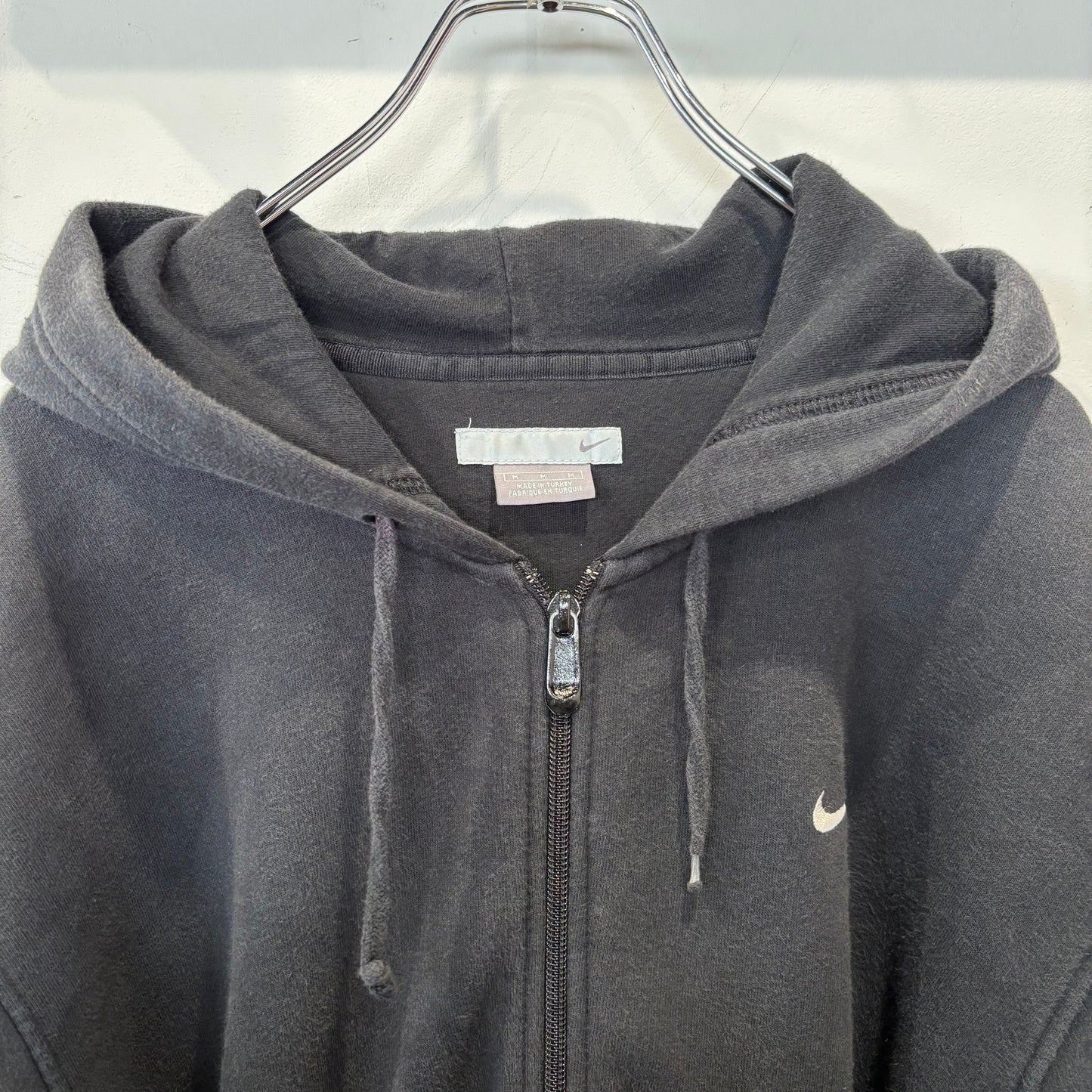 00's NIKE ナイキ ワンポイント刺繍 スウッシュ フルジップ フーディー ブラック(M)/A7845S-SO