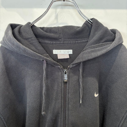 00's NIKE ナイキ ワンポイント刺繍 スウッシュ フルジップ フーディー ブラック(M)/A7845S-SO