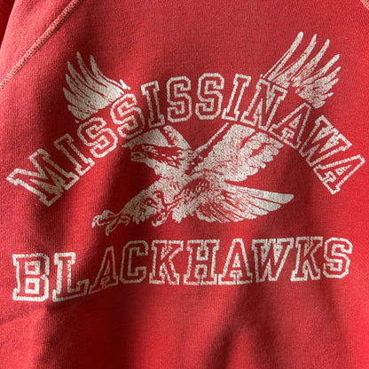 60's MISSISSINAWA BLACKHAWKS ラグランカレッジスウェット フェード 赤/C0627S-SO
