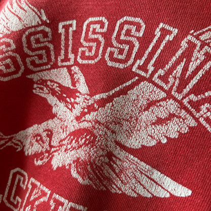 60's MISSISSINAWA BLACKHAWKS ラグランカレッジスウェット フェード 赤/C0627S-SO