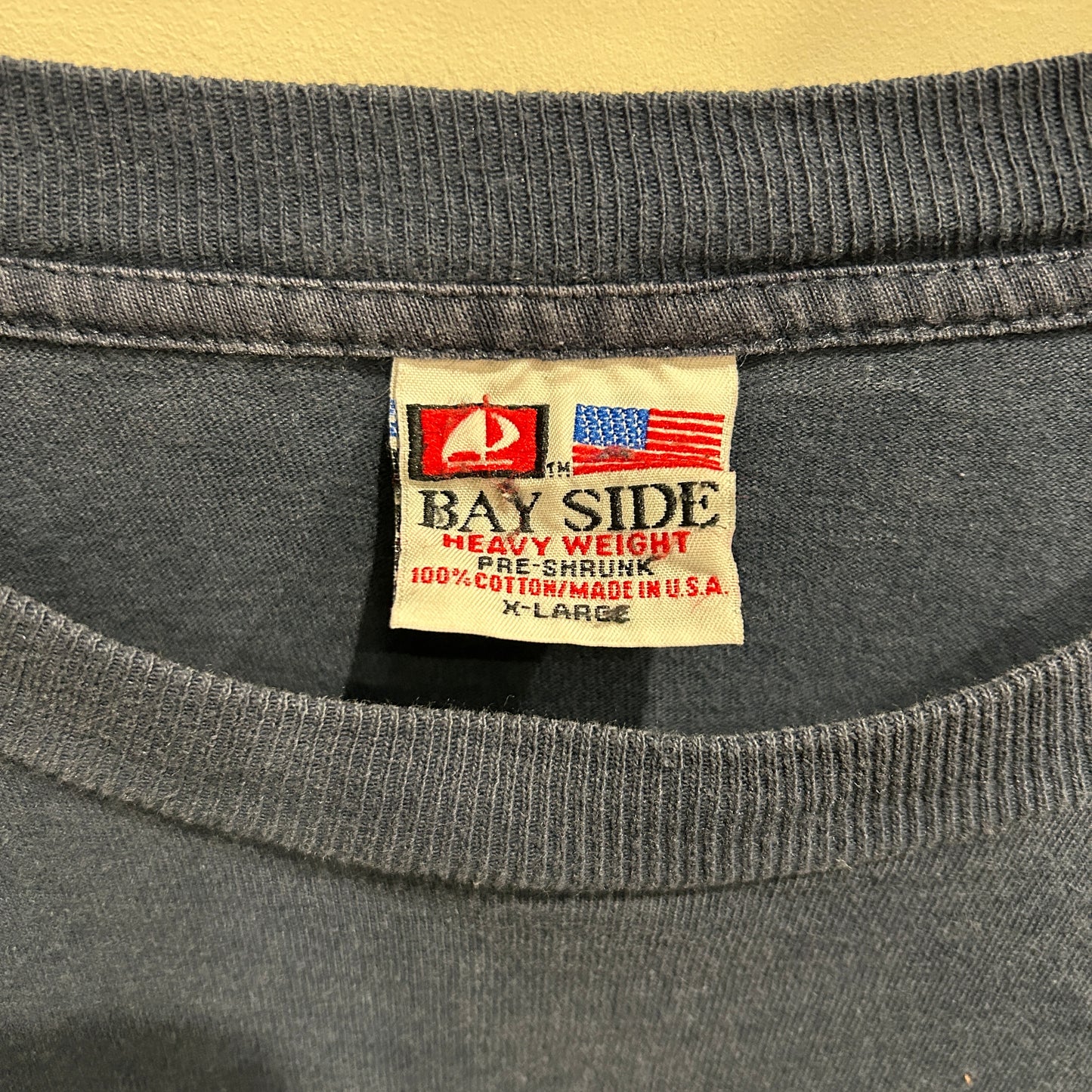 90's BAY SIDE 袖フレイムプリント ロンT USA製 ネイビー(XL)/A7027T-SO